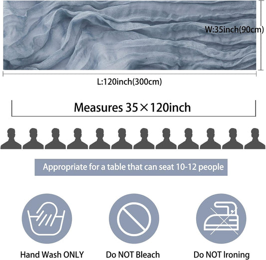 12 Pack 10Ft Cheesecloth Table Runner 35x120 Inch Boho Gauze Table Runner Rustic Cheese Cloth Long Romantic Table Runners for Wedding Bridal Shower Birthday Party Table Decor (Dusty Blue)