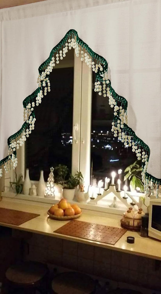 Estmy Boho Cute Christmas Tree Kitchen Curtain, White and Green, 47'W x 36'L, 1PCS