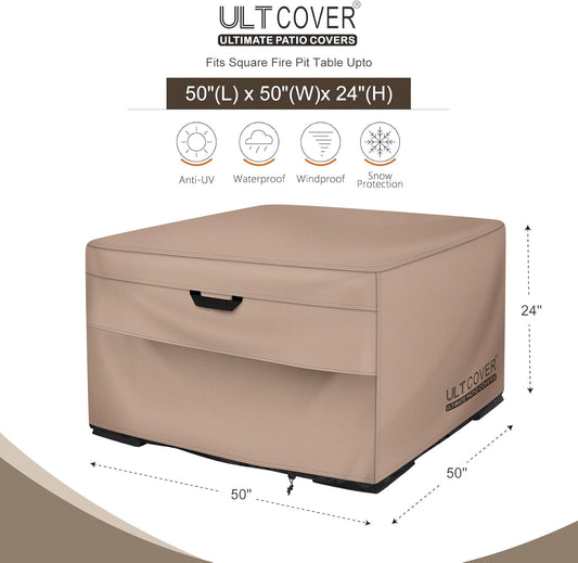 ULTCOVER Patio Fire Pit Table Cover Square 50 inch Outdoor Waterproof Fire Bowl Cover