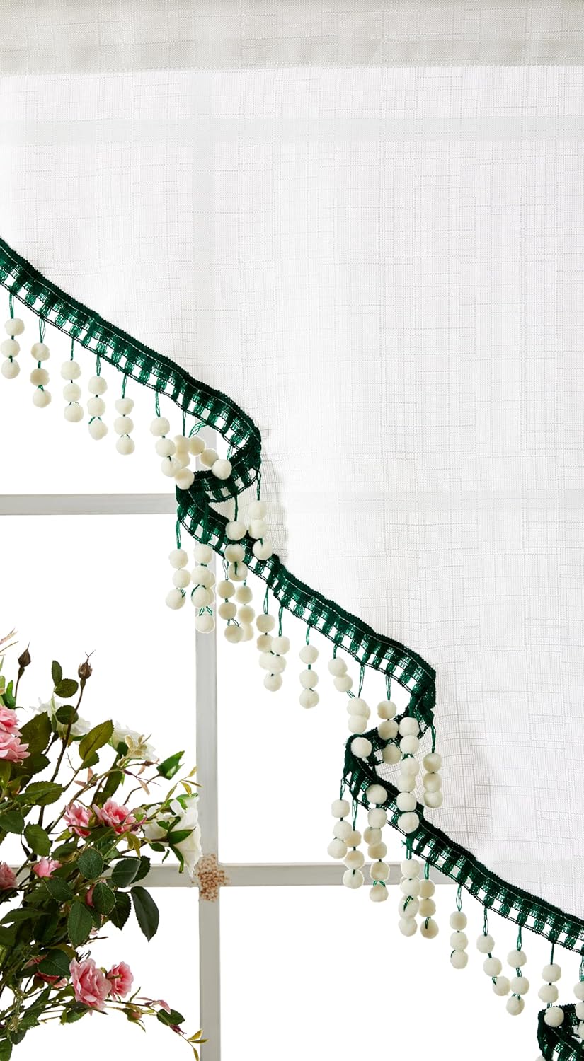 Estmy Boho Cute Christmas Tree Kitchen Curtain, White and Green, 47'W x 36'L, 1PCS