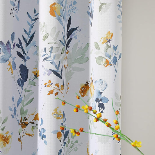 MYSKY HOME Kitchen Curtains 45 inch Length Floral Blackout Curtains Thermal Insulated Room Darkening Curtains Grommet Top 2 Panels for Bedroom Bathroom Dormer Window, Yellow and Blue