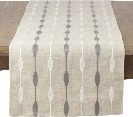 Saro Lifestyle Modern Embroidered Design Table Runner, Natural, 16" x 90"