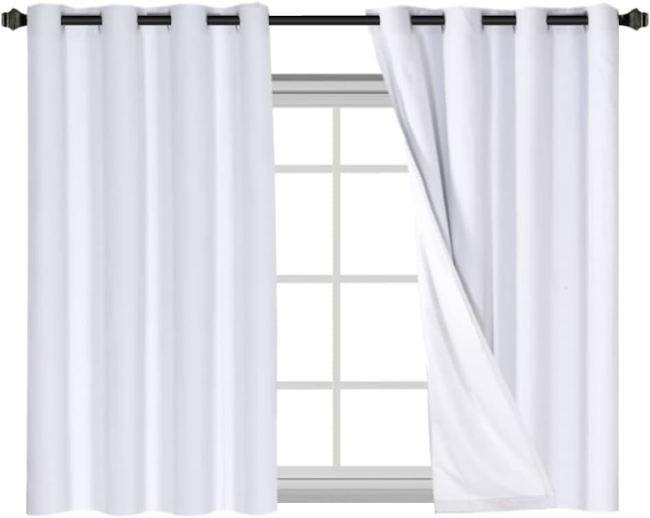 H.VERSAILTEX Linen Blackout Curtains 45 Inches Long 100% Blackout Thermal Insulated Textured Linen Look Curtain Draperies Anti-Rust Grommet, Energy Saving with White Liner, 2 Panels, Natural