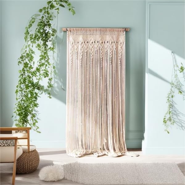 Macrame Curtain Wall Hanging Handmade Boho Curtains for Wedding Backdrop Arch Closet Room Divider Boho Wall Decor 40"X80"