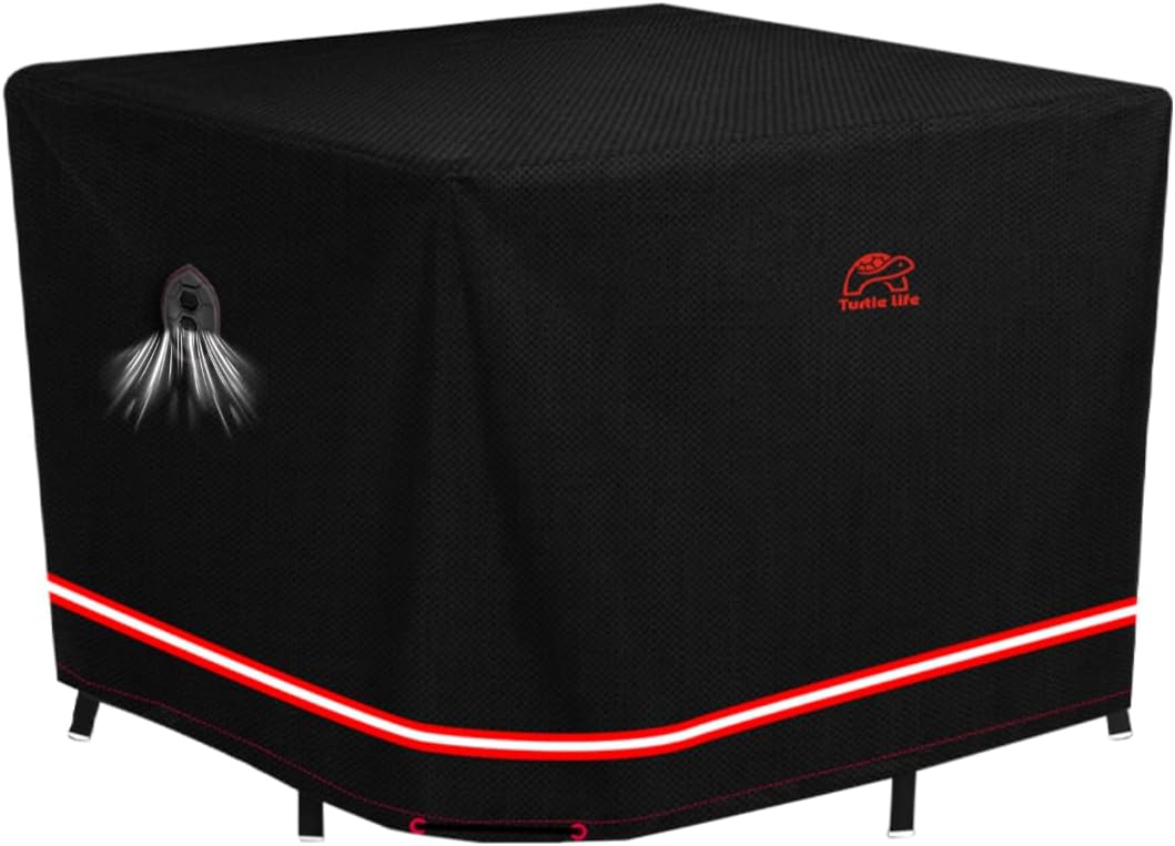Turtle Life Patio Furniture Sets Cover, Heavy Duty Square Durable Waterproof Outdoor UV Resistant Anti-Fading Dining Table Chairs Furniture Cover, Black, 96"L x 96"W x 29"H