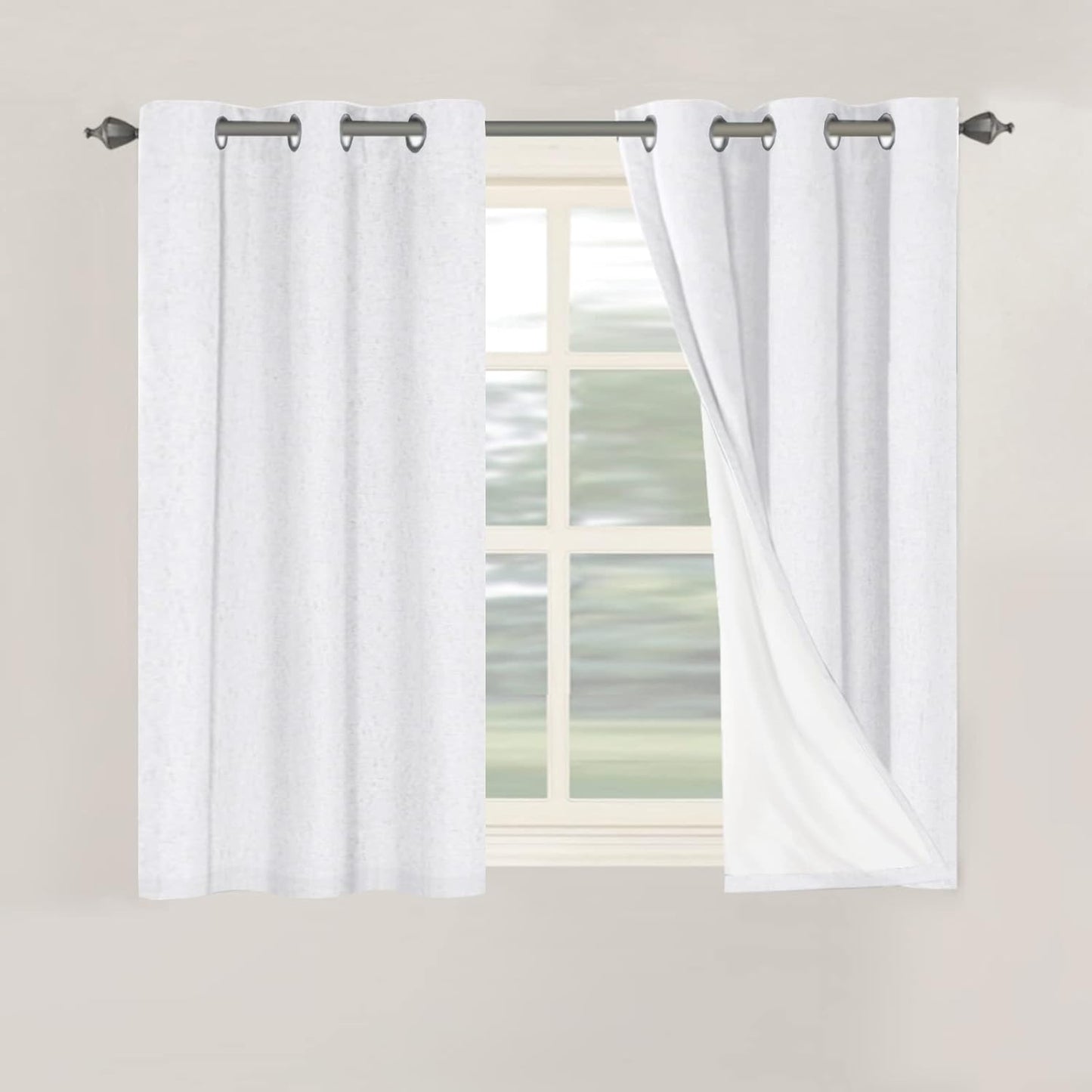 H.VERSAILTEX Linen Blackout Curtains 45 Inches Long 100% Blackout Thermal Insulated Textured Linen Look Curtain Draperies Anti-Rust Grommet, Energy Saving with White Liner, 2 Panels, Natural