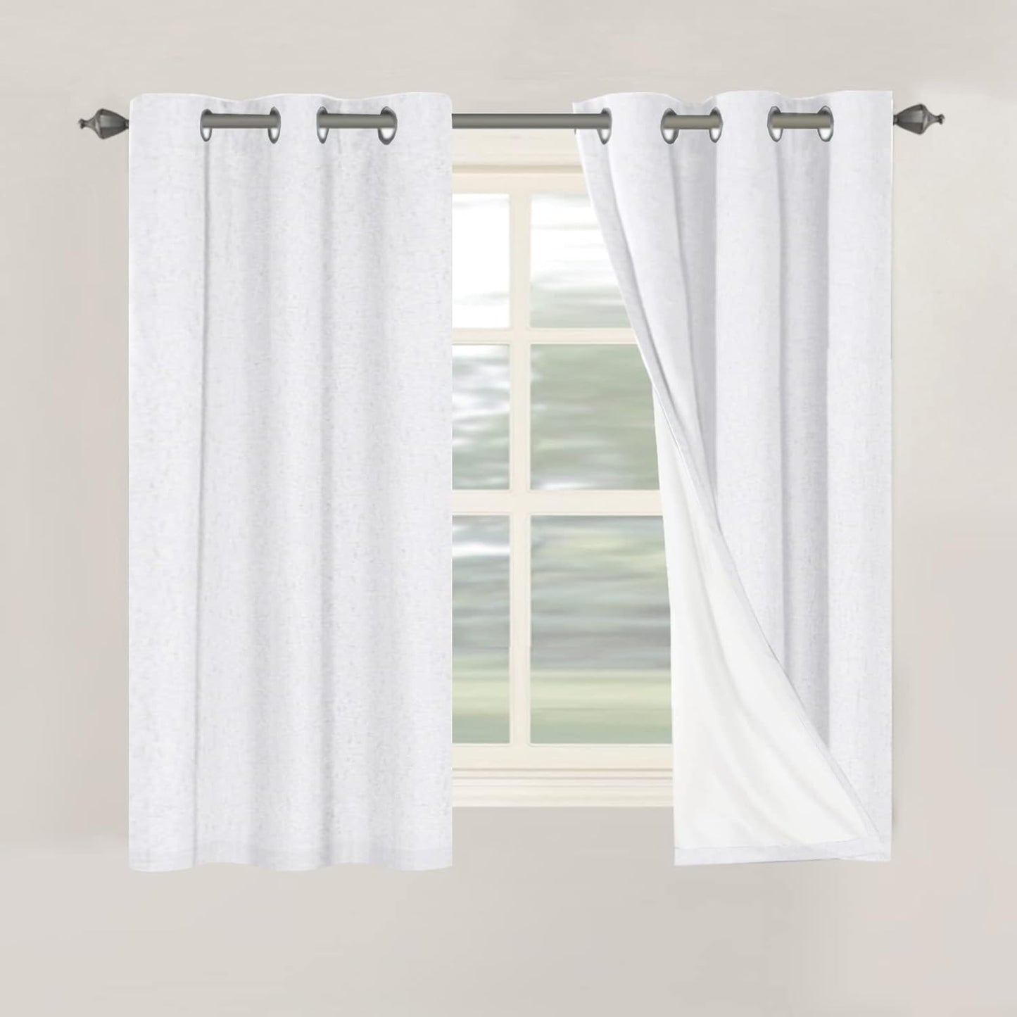 H.VERSAILTEX Linen Blackout Curtains 45 Inches Long 100% Blackout Thermal Insulated Textured Linen Look Curtain Draperies Anti-Rust Grommet, Energy Saving with White Liner, 2 Panels, Natural