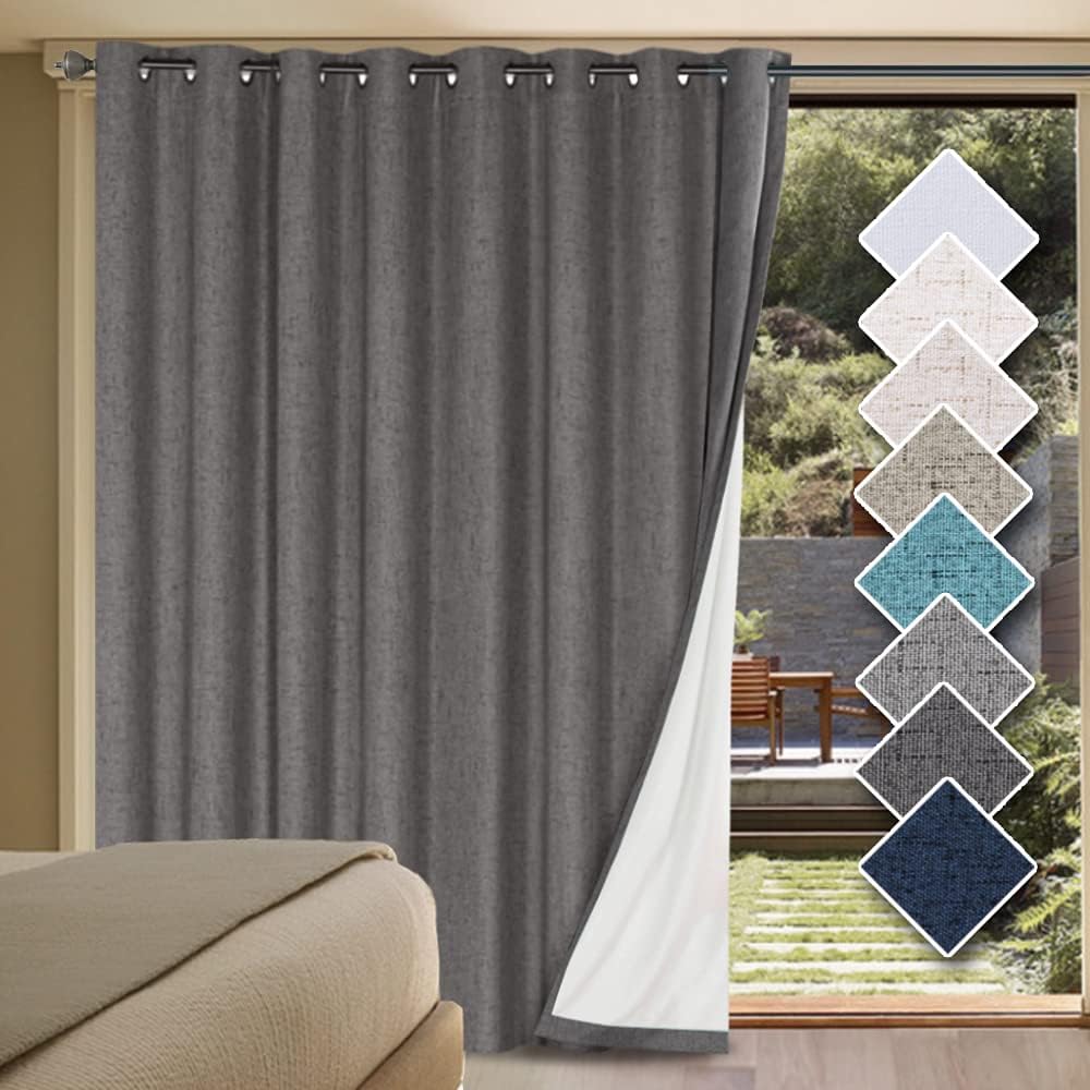 H.VERSAILTEX Linen Blackout Curtains 45 Inches Long 100% Blackout Thermal Insulated Textured Linen Look Curtain Draperies Anti-Rust Grommet, Energy Saving with White Liner, 2 Panels, Natural