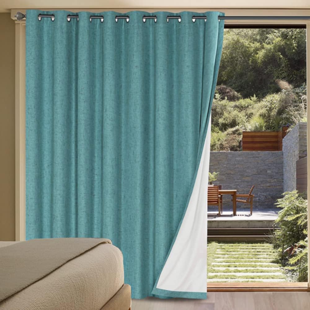 H.VERSAILTEX Linen Blackout Curtains 45 Inches Long 100% Blackout Thermal Insulated Textured Linen Look Curtain Draperies Anti-Rust Grommet, Energy Saving with White Liner, 2 Panels, Natural