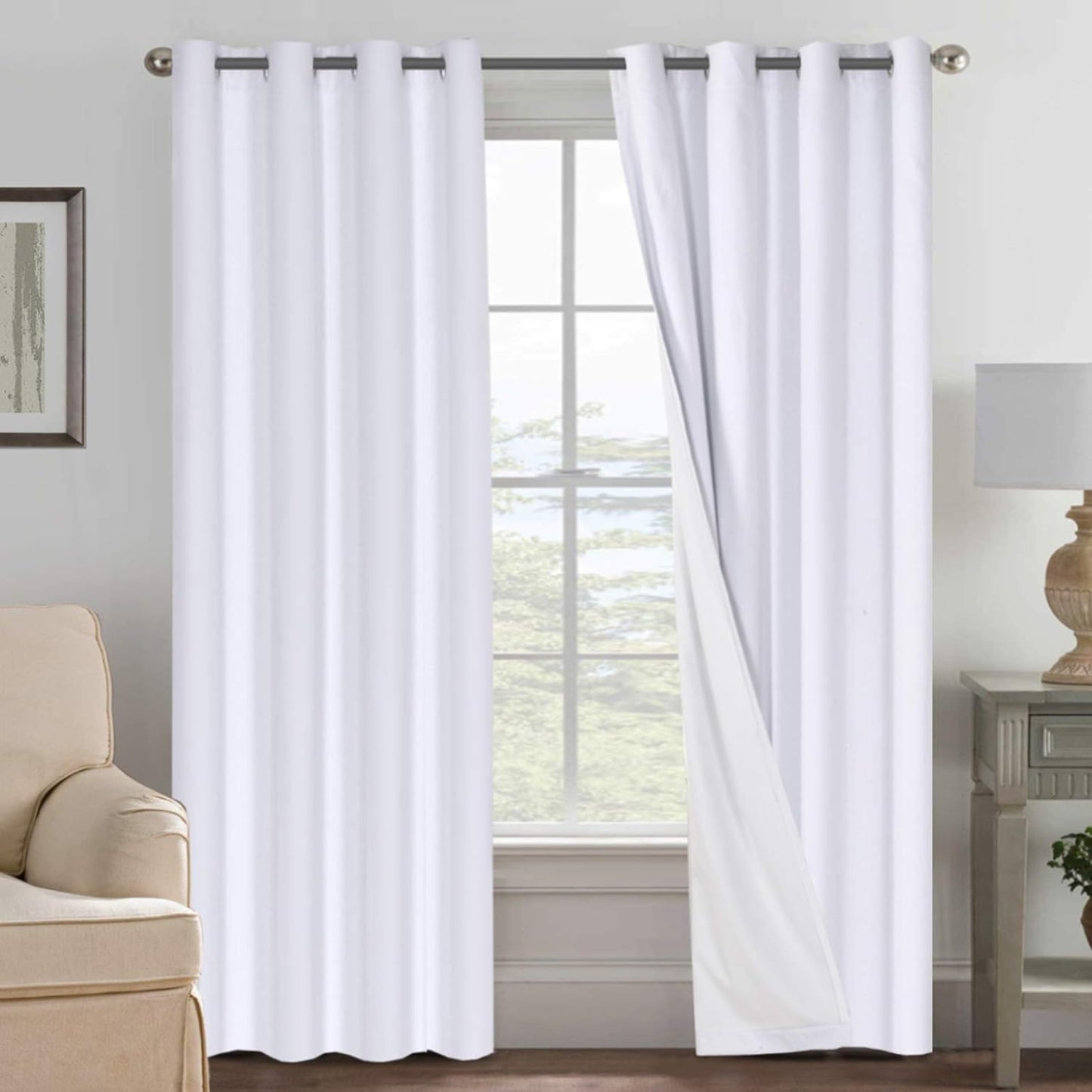 H.VERSAILTEX Linen Blackout Curtains 45 Inches Long 100% Blackout Thermal Insulated Textured Linen Look Curtain Draperies Anti-Rust Grommet, Energy Saving with White Liner, 2 Panels, Natural