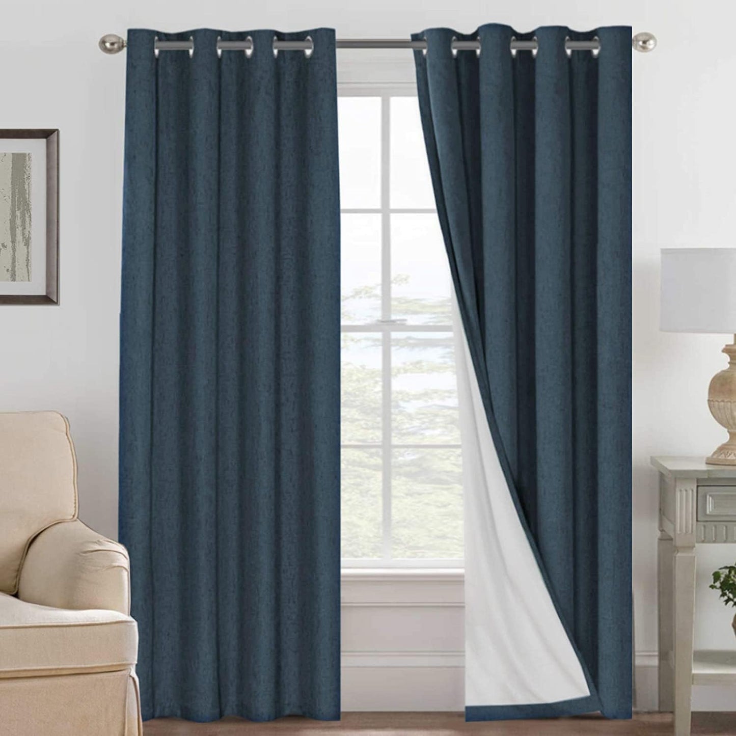 H.VERSAILTEX Linen Blackout Curtains 45 Inches Long 100% Blackout Thermal Insulated Textured Linen Look Curtain Draperies Anti-Rust Grommet, Energy Saving with White Liner, 2 Panels, Natural