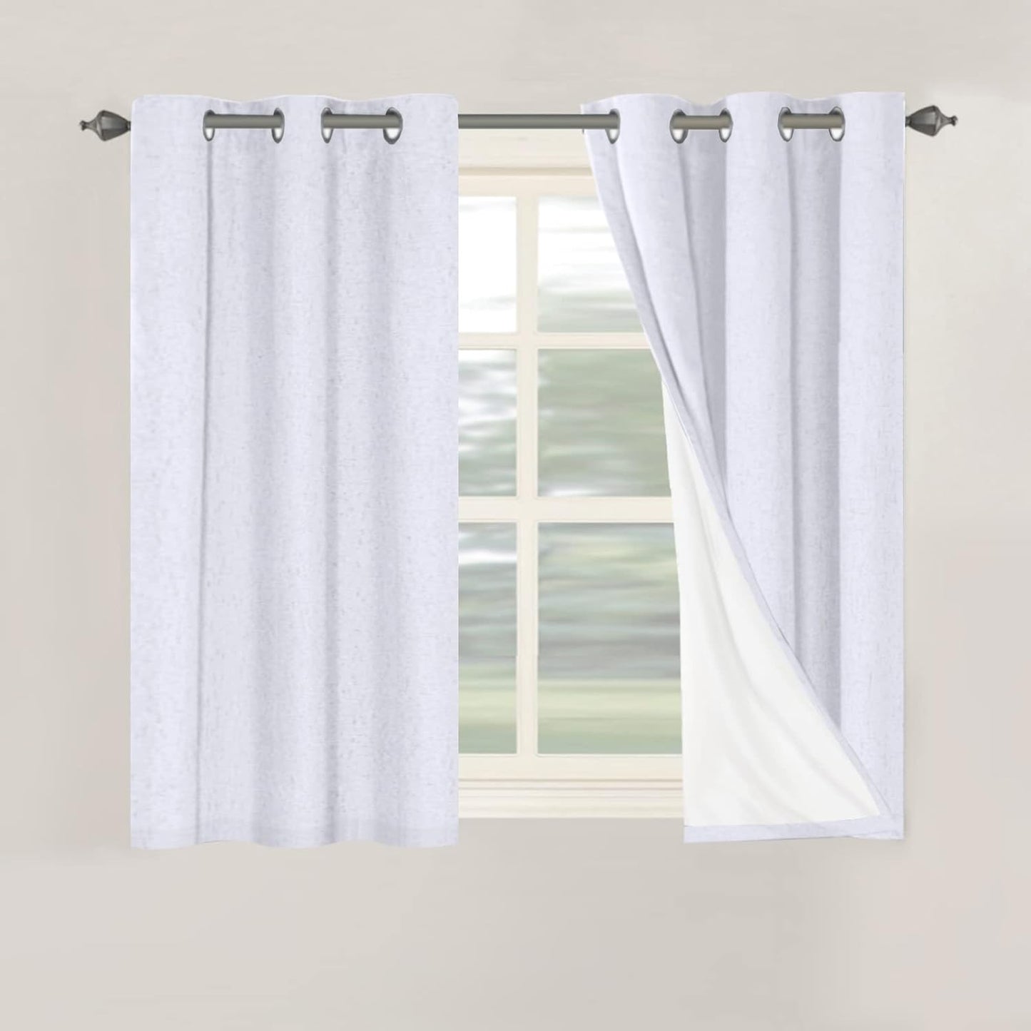 H.VERSAILTEX Linen Blackout Curtains 45 Inches Long 100% Blackout Thermal Insulated Textured Linen Look Curtain Draperies Anti-Rust Grommet, Energy Saving with White Liner, 2 Panels, Natural
