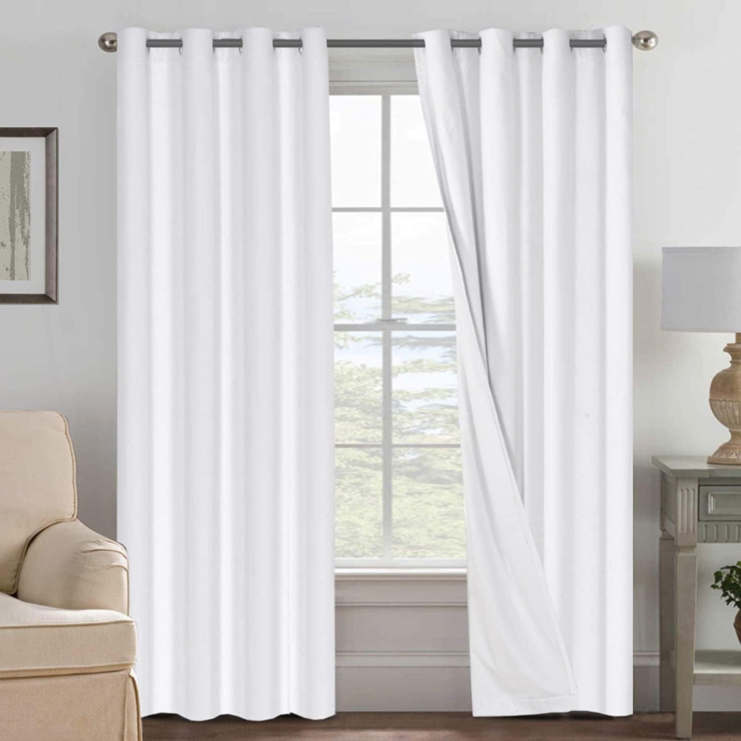 H.VERSAILTEX Linen Blackout Curtains 45 Inches Long 100% Blackout Thermal Insulated Textured Linen Look Curtain Draperies Anti-Rust Grommet, Energy Saving with White Liner, 2 Panels, Natural
