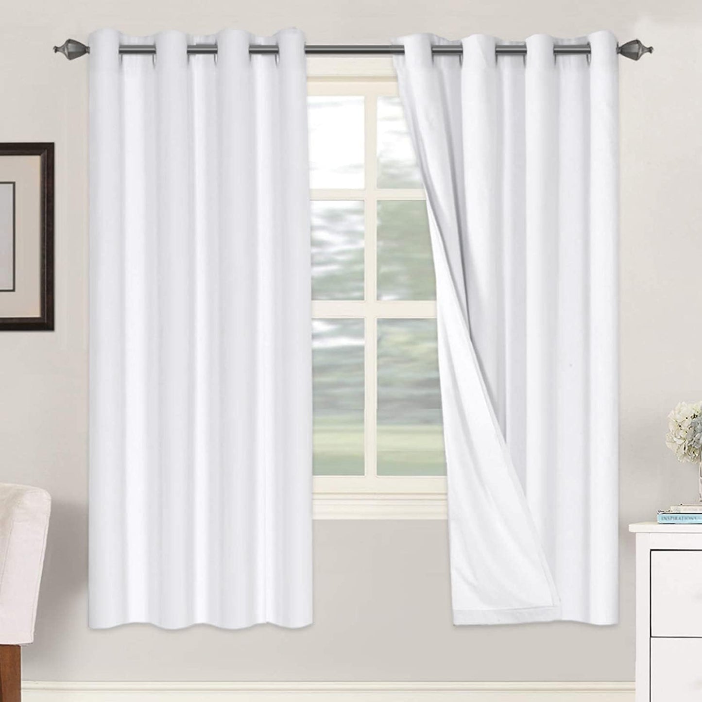 H.VERSAILTEX Linen Blackout Curtains 45 Inches Long 100% Blackout Thermal Insulated Textured Linen Look Curtain Draperies Anti-Rust Grommet, Energy Saving with White Liner, 2 Panels, Natural