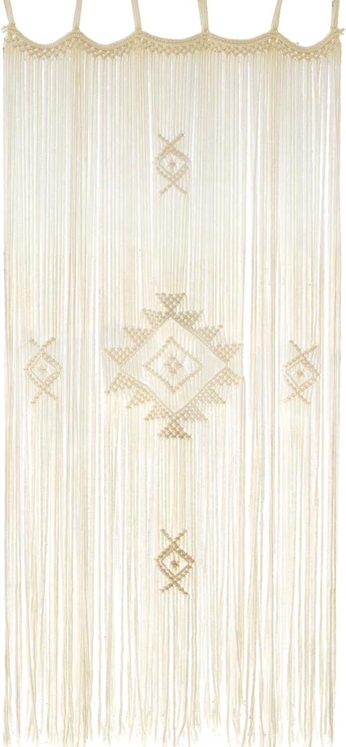 Macrame Curtain Long Cotton Window Panel Boho Curtains for Bedroom Wedding Backdrop Room Divider Doorway Closet Apartment 35''W x 70''L