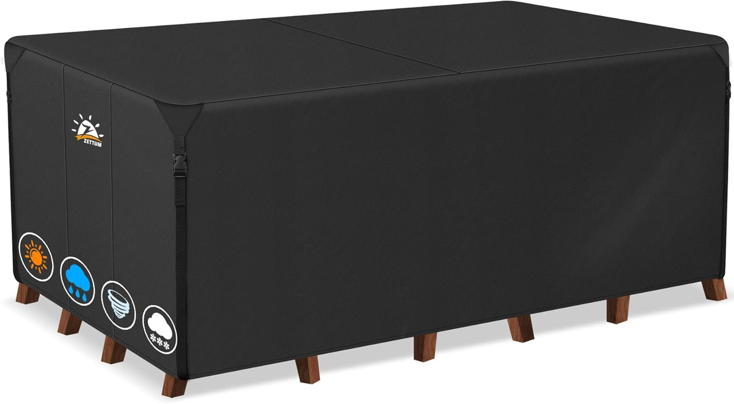 Zettum Patio Furniture Cover Square - 600D Outdoor Table Cover Waterproof & Heavy Duty, 86 Inch Large Lawn Furniture Set Covers for Outside Dining Table and Chairs Seating Combo - 86 x 86 x 28 Inch