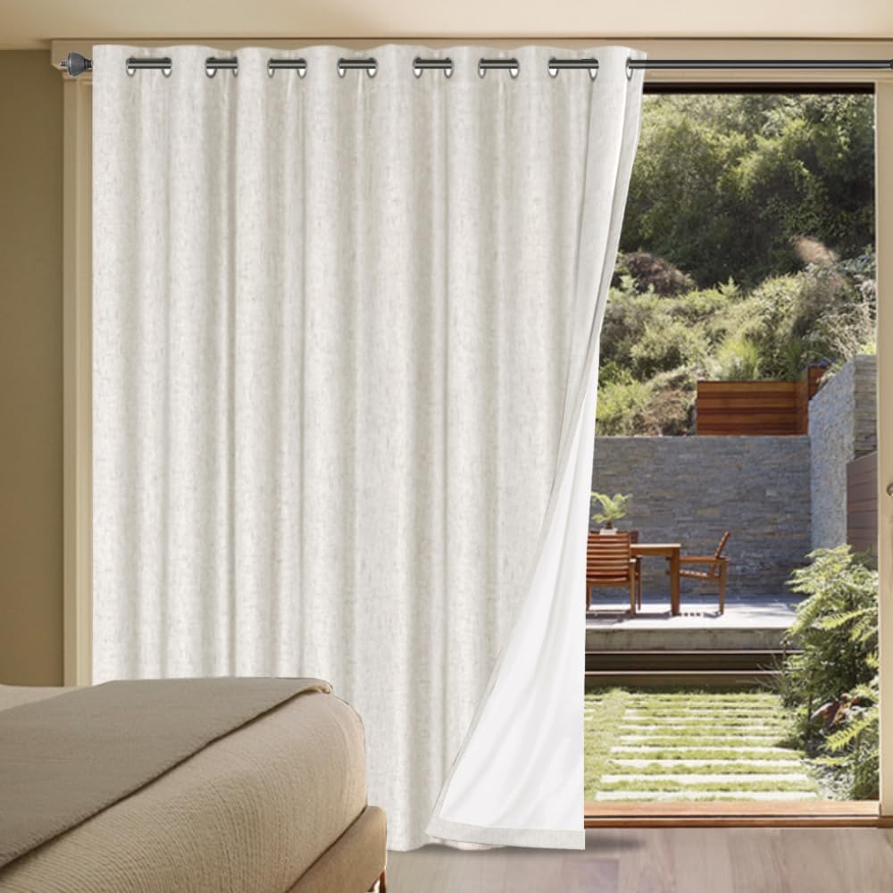 H.VERSAILTEX Linen Blackout Curtains 45 Inches Long 100% Blackout Thermal Insulated Textured Linen Look Curtain Draperies Anti-Rust Grommet, Energy Saving with White Liner, 2 Panels, Natural