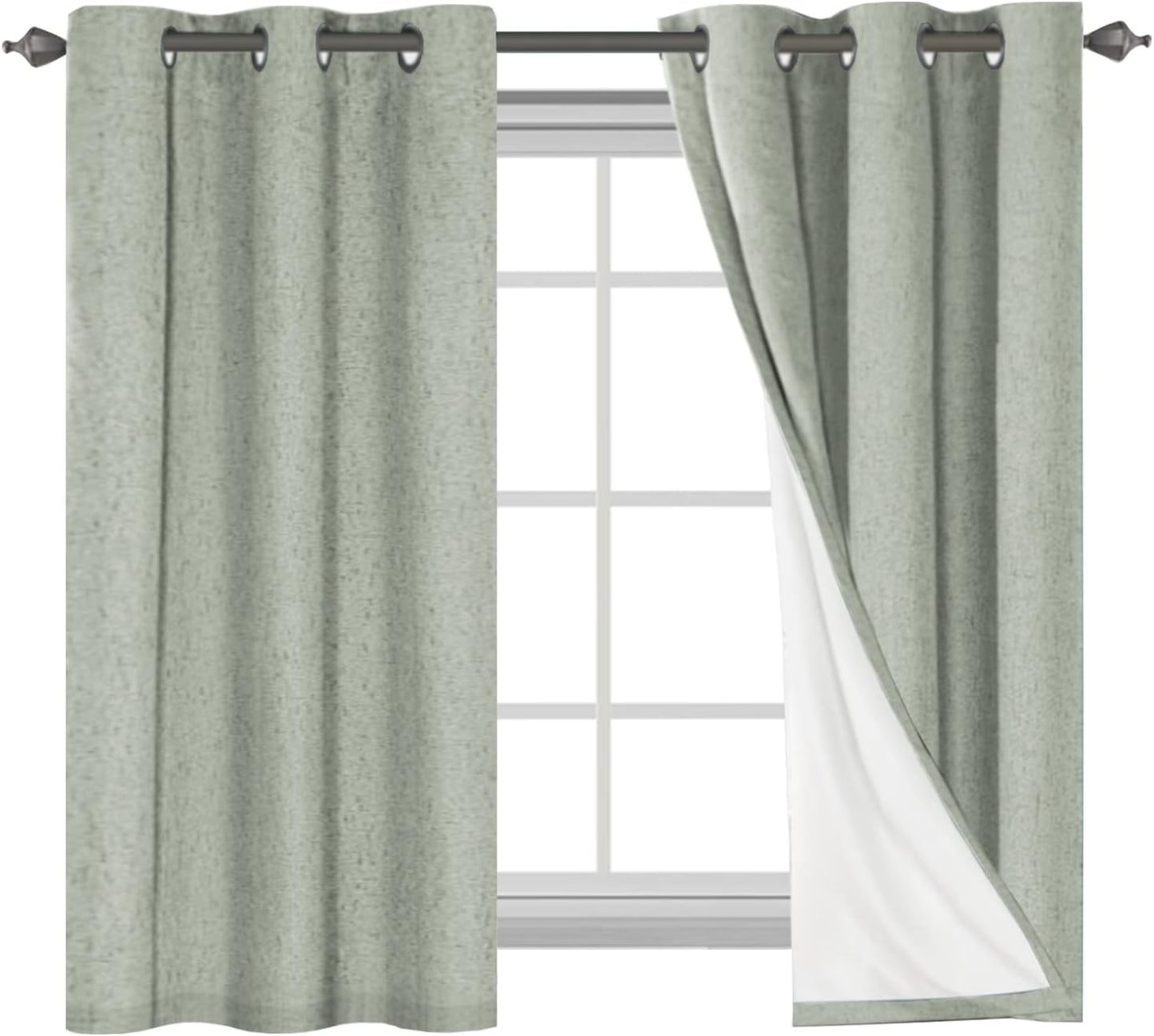 H.VERSAILTEX Linen Blackout Curtains 45 Inches Long 100% Blackout Thermal Insulated Textured Linen Look Curtain Draperies Anti-Rust Grommet, Energy Saving with White Liner, 2 Panels, Natural