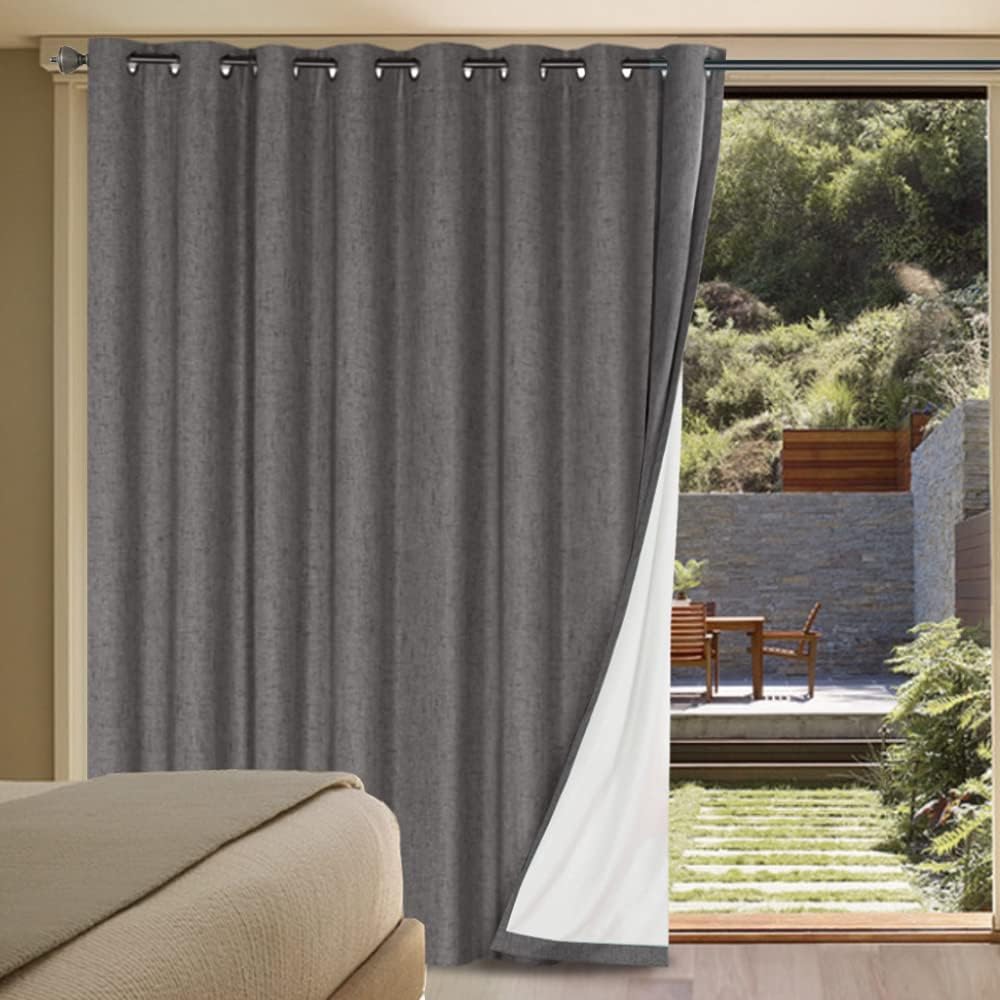H.VERSAILTEX Linen Blackout Curtains 45 Inches Long 100% Blackout Thermal Insulated Textured Linen Look Curtain Draperies Anti-Rust Grommet, Energy Saving with White Liner, 2 Panels, Natural