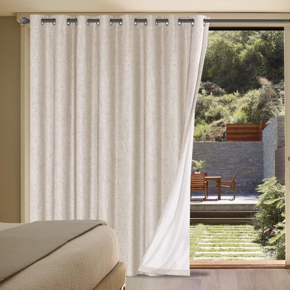 H.VERSAILTEX Linen Blackout Curtains 45 Inches Long 100% Blackout Thermal Insulated Textured Linen Look Curtain Draperies Anti-Rust Grommet, Energy Saving with White Liner, 2 Panels, Natural
