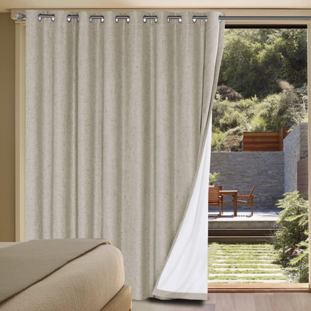 H.VERSAILTEX Linen Blackout Curtains 45 Inches Long 100% Blackout Thermal Insulated Textured Linen Look Curtain Draperies Anti-Rust Grommet, Energy Saving with White Liner, 2 Panels, Natural