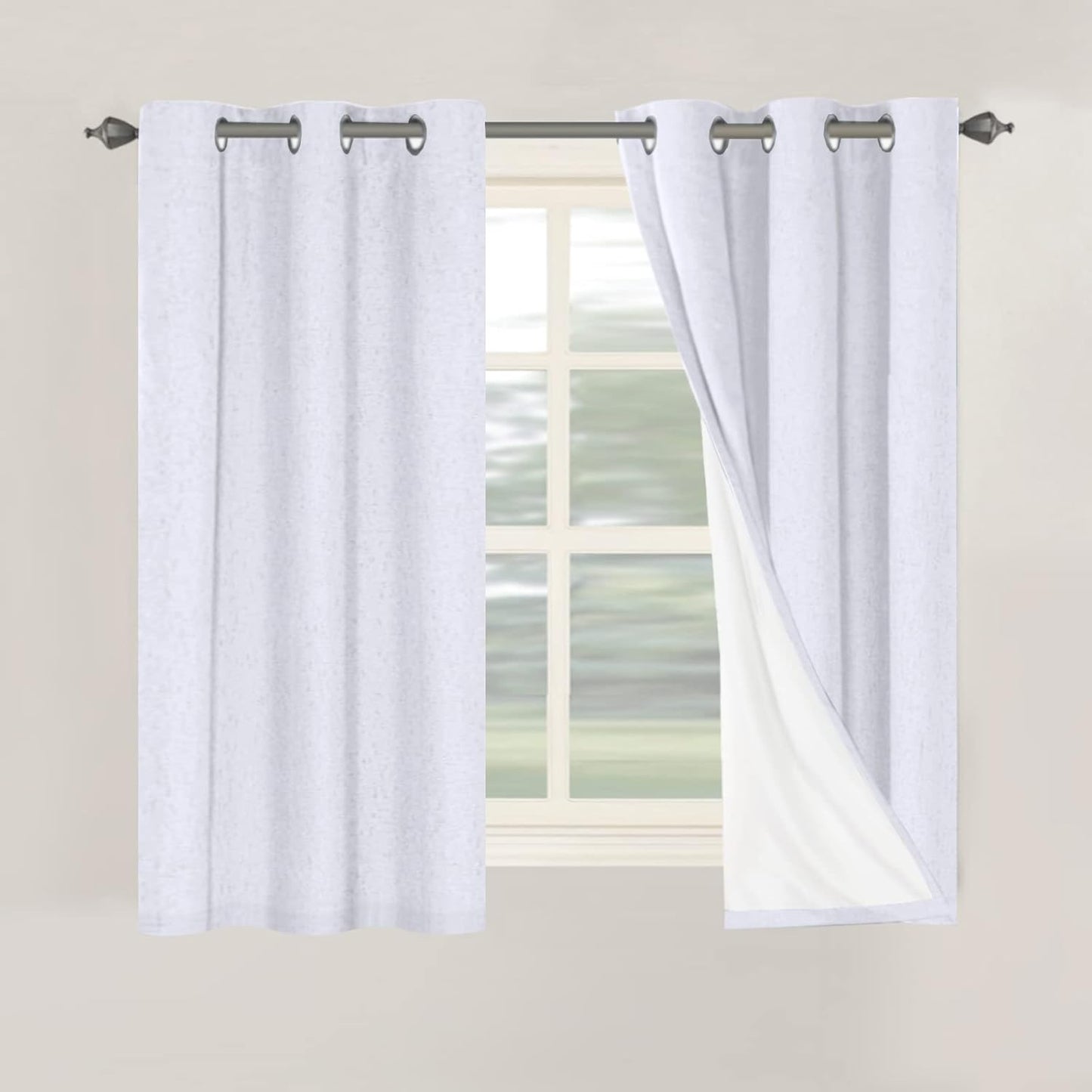 H.VERSAILTEX Linen Blackout Curtains 45 Inches Long 100% Blackout Thermal Insulated Textured Linen Look Curtain Draperies Anti-Rust Grommet, Energy Saving with White Liner, 2 Panels, Natural