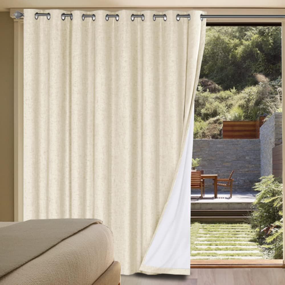 H.VERSAILTEX Linen Blackout Curtains 45 Inches Long 100% Blackout Thermal Insulated Textured Linen Look Curtain Draperies Anti-Rust Grommet, Energy Saving with White Liner, 2 Panels, Natural