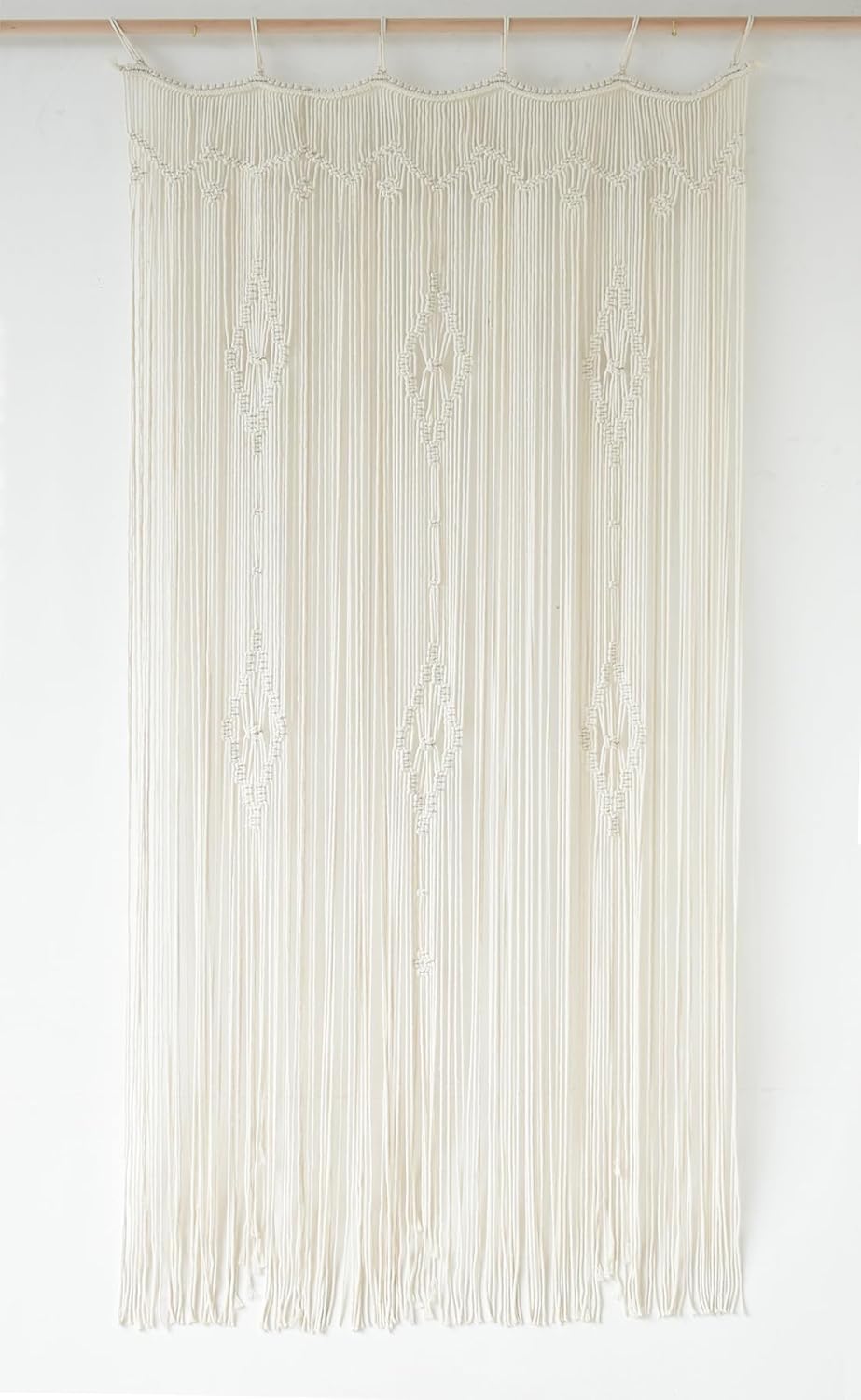 Macrame Curtain Long Cotton Window Panel Boho Curtains for Bedroom Wedding Backdrop Room Divider Doorway Closet Apartment 35''W x 70''L