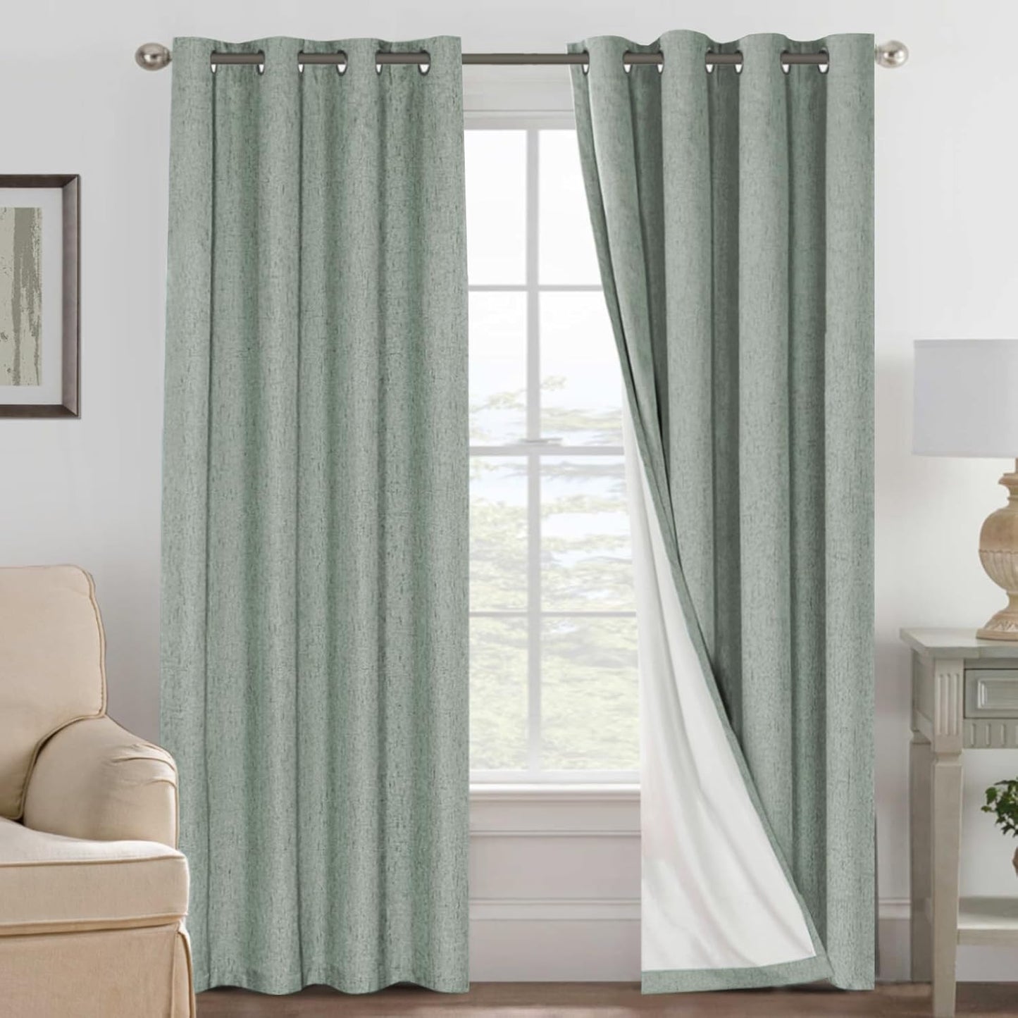 H.VERSAILTEX Linen Blackout Curtains 45 Inches Long 100% Blackout Thermal Insulated Textured Linen Look Curtain Draperies Anti-Rust Grommet, Energy Saving with White Liner, 2 Panels, Natural