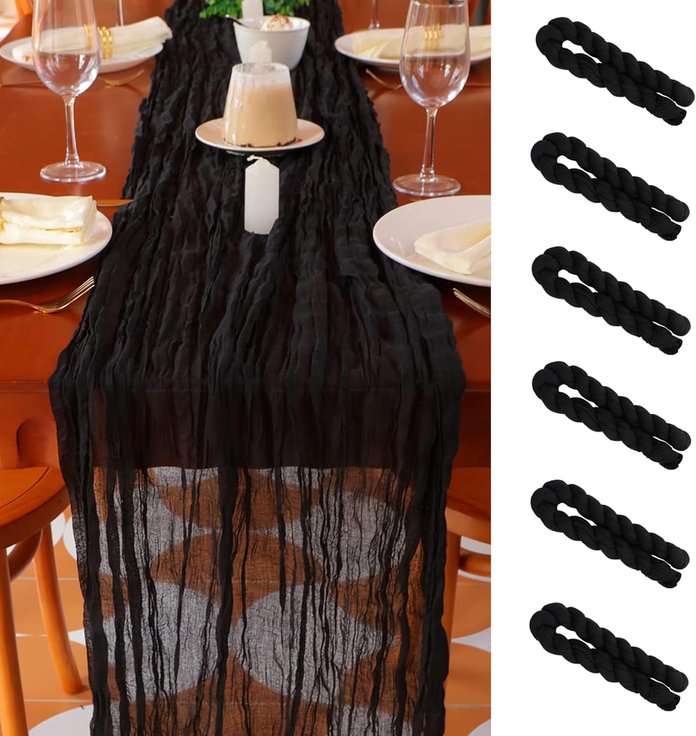 Snowkingdom 10 Pack 10ft Gold Table Runners, Sheer Chiffon Tulle Cheesecloth Sequin Glitter Metallic, Golden Centerpieces Table Decorations for Party Wedding Christmas Birthday Bridal Baby Shower