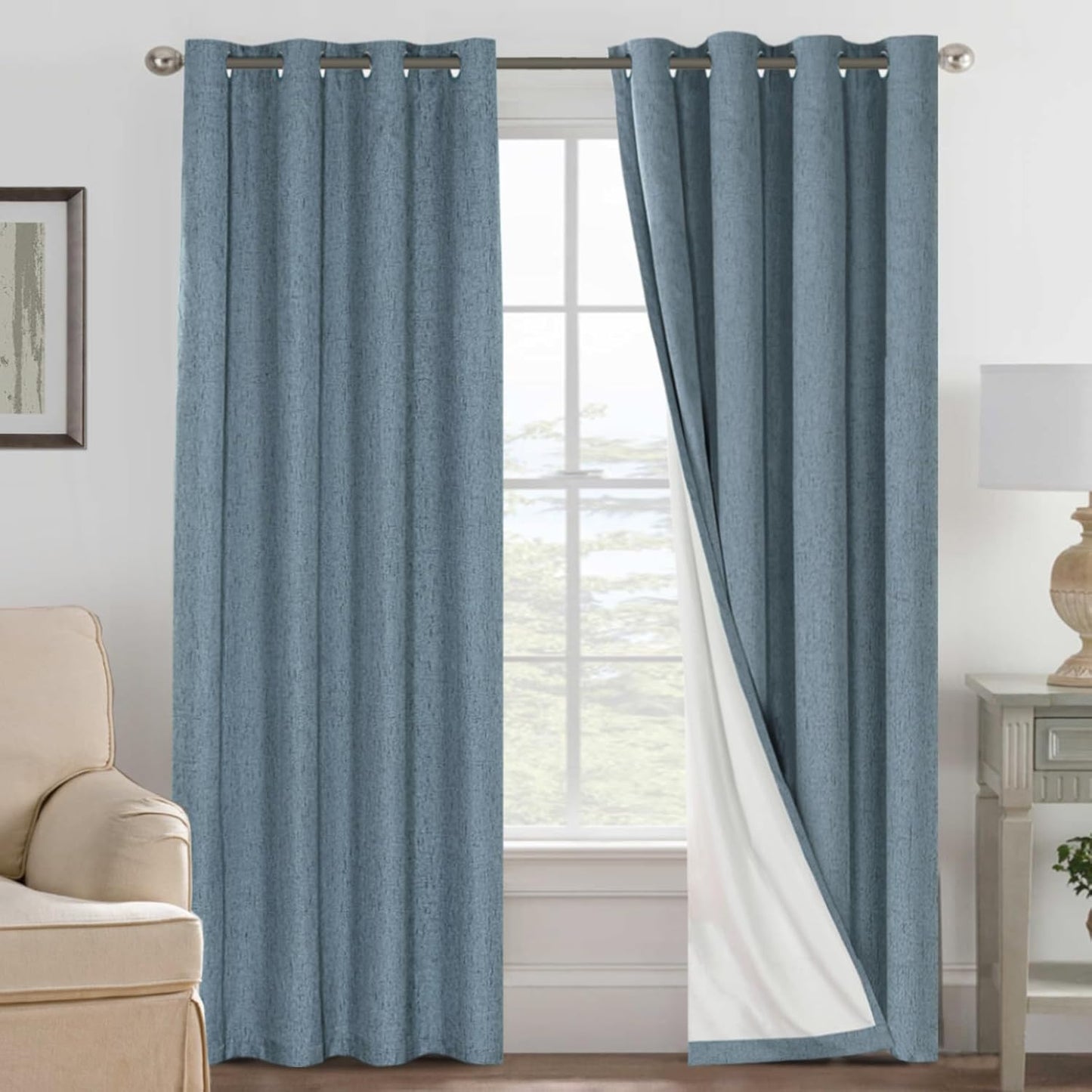 H.VERSAILTEX Linen Blackout Curtains 45 Inches Long 100% Blackout Thermal Insulated Textured Linen Look Curtain Draperies Anti-Rust Grommet, Energy Saving with White Liner, 2 Panels, Natural