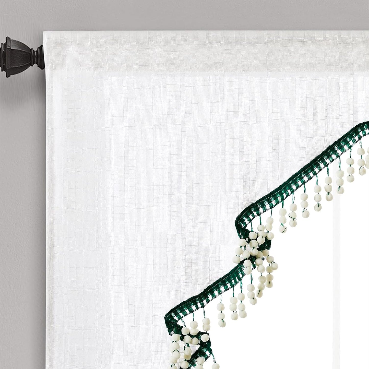 Estmy Boho Cute Christmas Tree Kitchen Curtain, White and Green, 47'W x 36'L, 1PCS