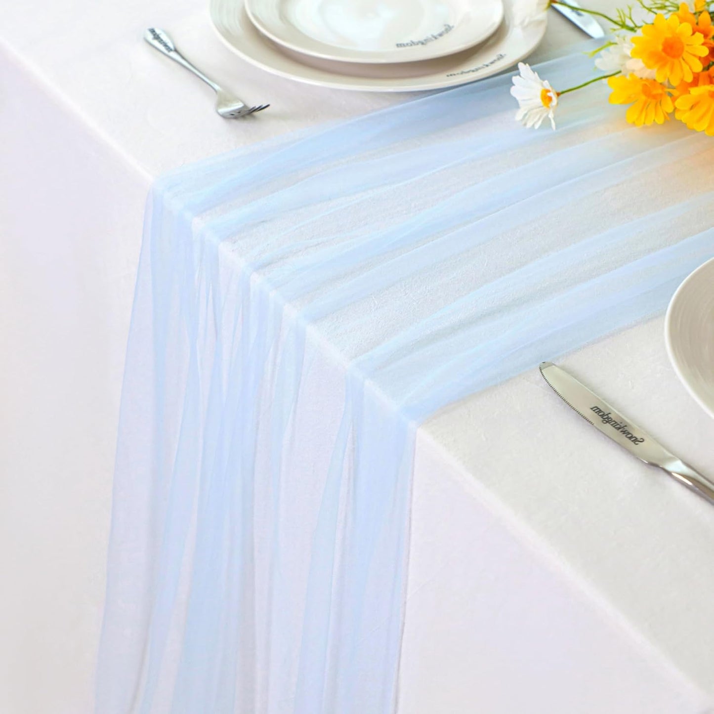 Snowkingdom 10 Pack 10ft Gold Table Runners, Sheer Chiffon Tulle Cheesecloth Sequin Glitter Metallic, Golden Centerpieces Table Decorations for Party Wedding Christmas Birthday Bridal Baby Shower