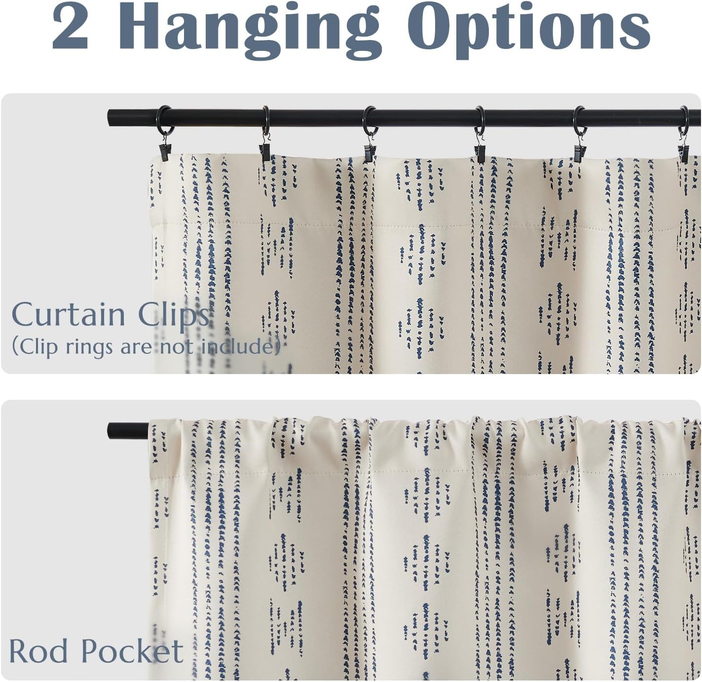 jinchan 95% Blackout Boho Kitchen Curtains 36 Inches Cafe Tier Curtains Bohemian Small Drapes for Bedroom RV Basement Half Window Room Darkening Thermal Insulated 2 Panels Blue on Beige