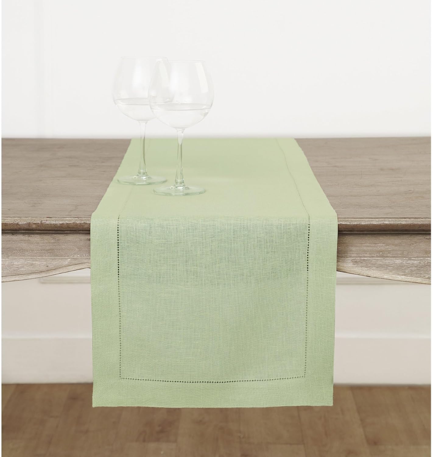Solino Home Linen Table Runner 108 Inches Long - Classic Hemstitch 100% Pure Linen Light Natural Dining Table Runner 14 x 108 Inch for Fall, Autumn, Thanksgiving