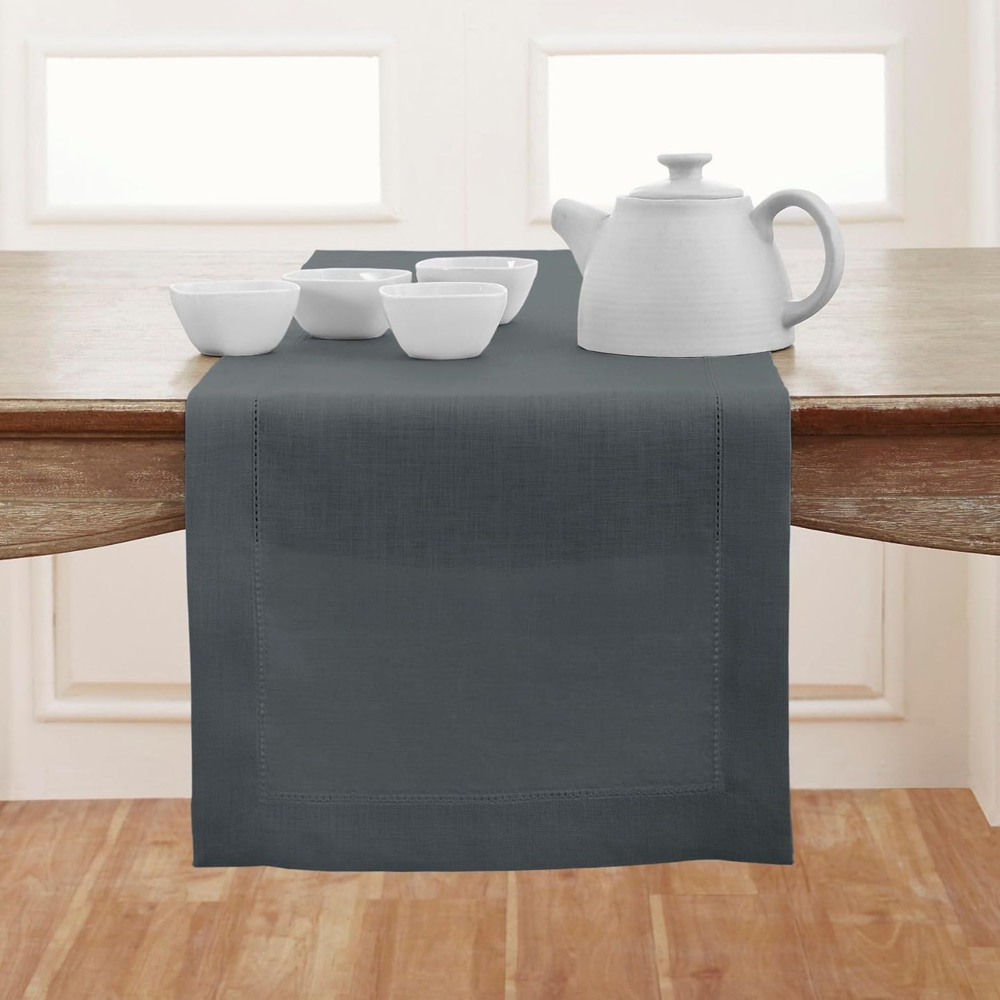 Solino Home Linen Table Runner 108 Inches Long - Classic Hemstitch 100% Pure Linen Light Natural Dining Table Runner 14 x 108 Inch for Fall, Autumn, Thanksgiving