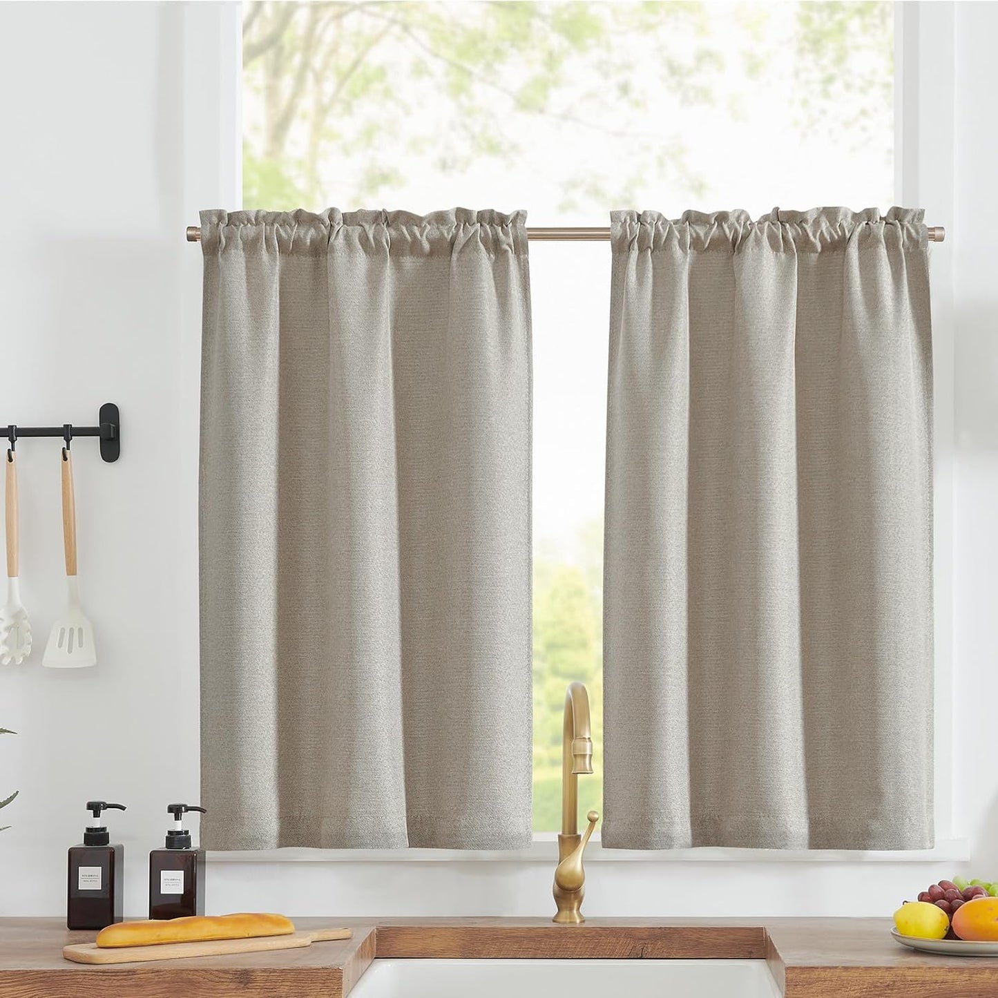 jinchan 95% Blackout Boho Kitchen Curtains 36 Inches Cafe Tier Curtains Bohemian Small Drapes for Bedroom RV Basement Half Window Room Darkening Thermal Insulated 2 Panels Blue on Beige