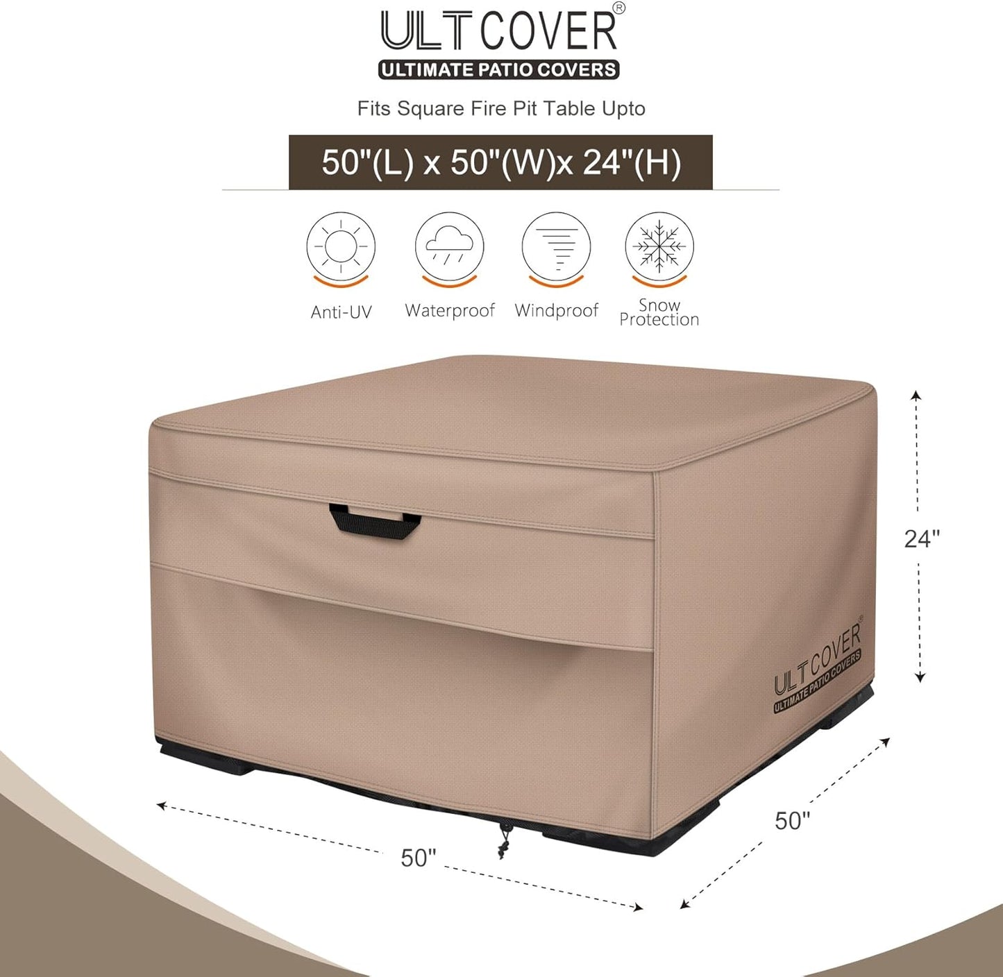 ULTCOVER Patio Fire Pit Table Cover Square 50 inch Outdoor Waterproof Fire Bowl Cover