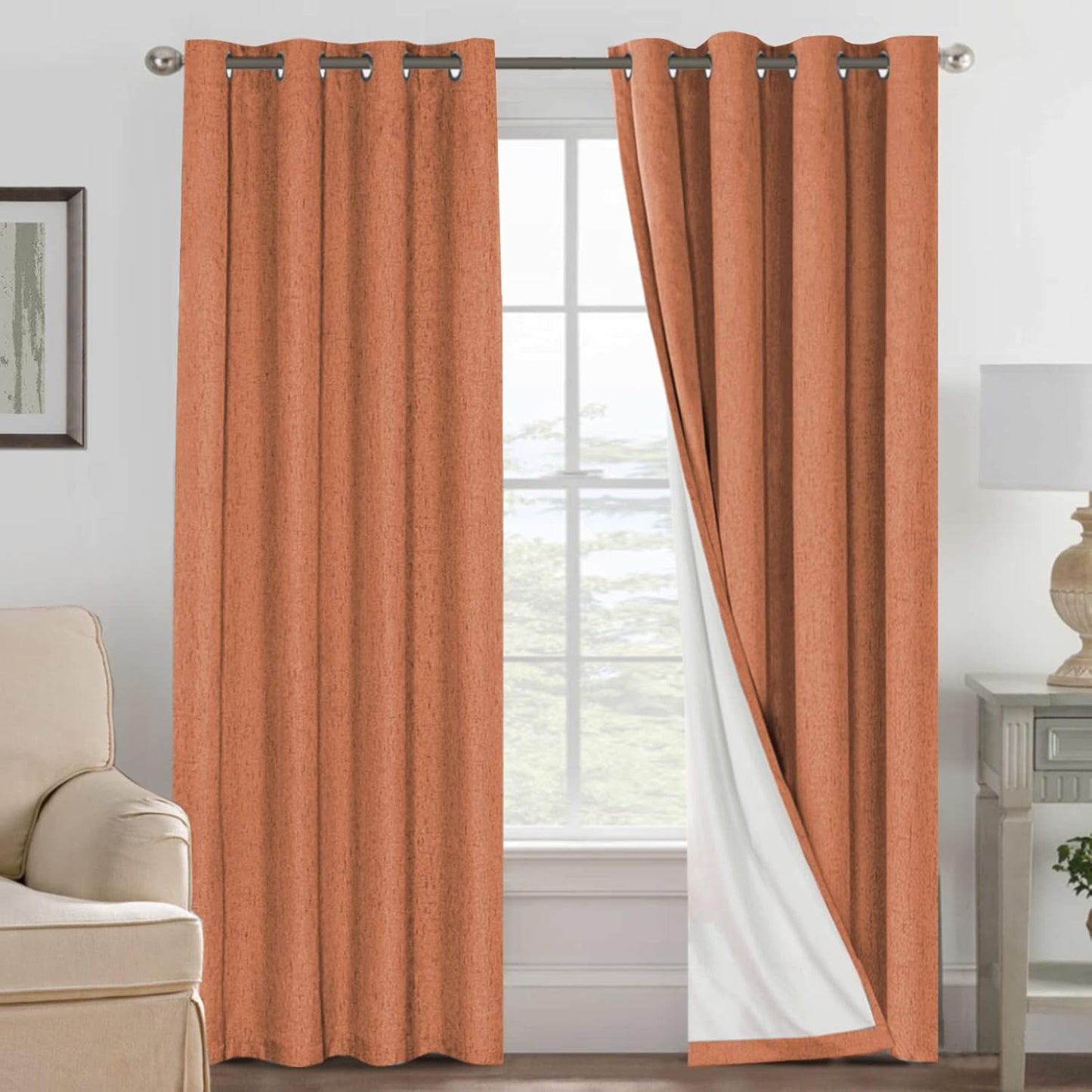 H.VERSAILTEX Linen Blackout Curtains 45 Inches Long 100% Blackout Thermal Insulated Textured Linen Look Curtain Draperies Anti-Rust Grommet, Energy Saving with White Liner, 2 Panels, Natural