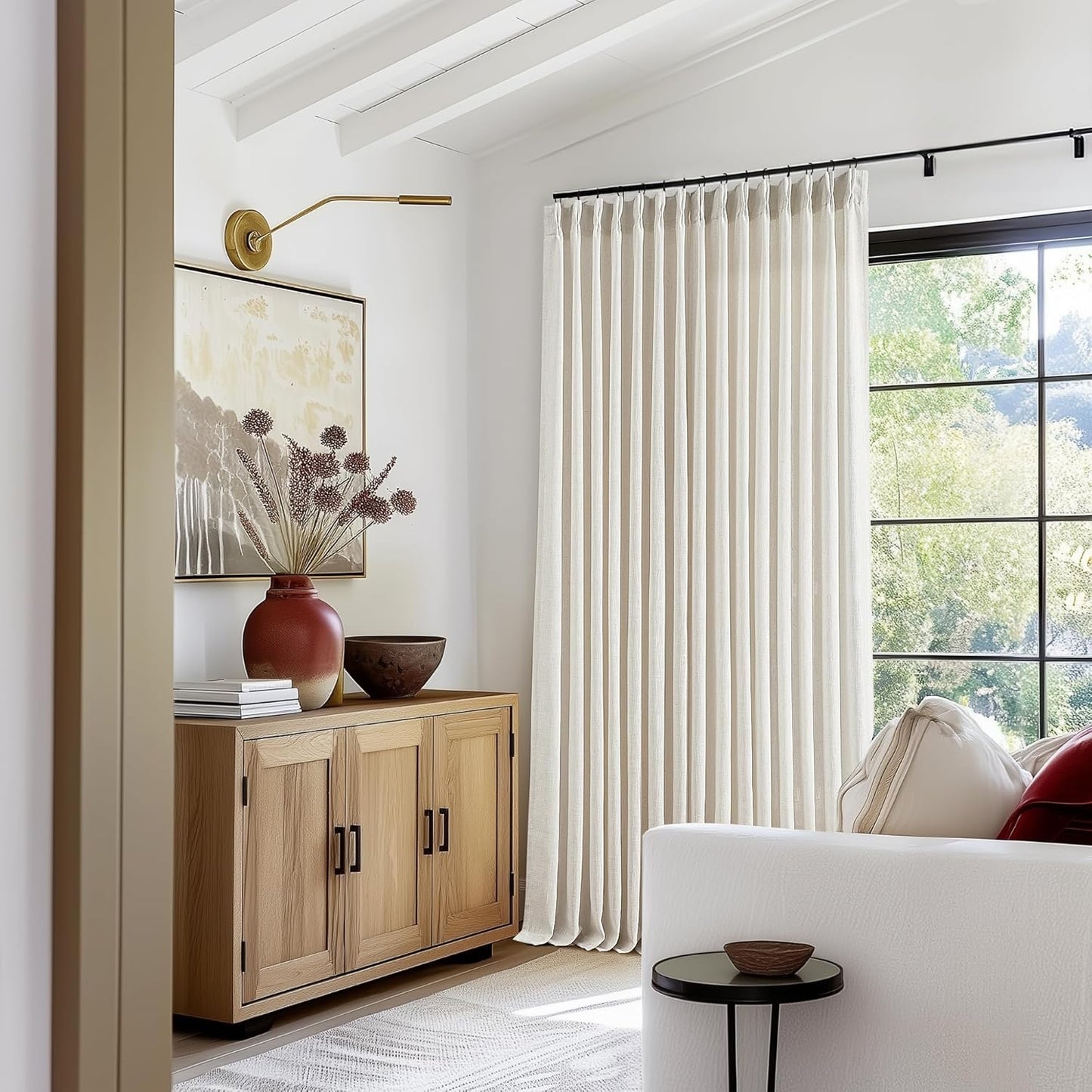 Natural Linen Kitchen Curtains 45 Inches Long 2 Sets Basement Curtains for Small Window Cream Ivory Pinch Pleated Back Tab Linen Blend Short Boho Semi Sheer Back Tab Drapes for Bay Windows 40x45