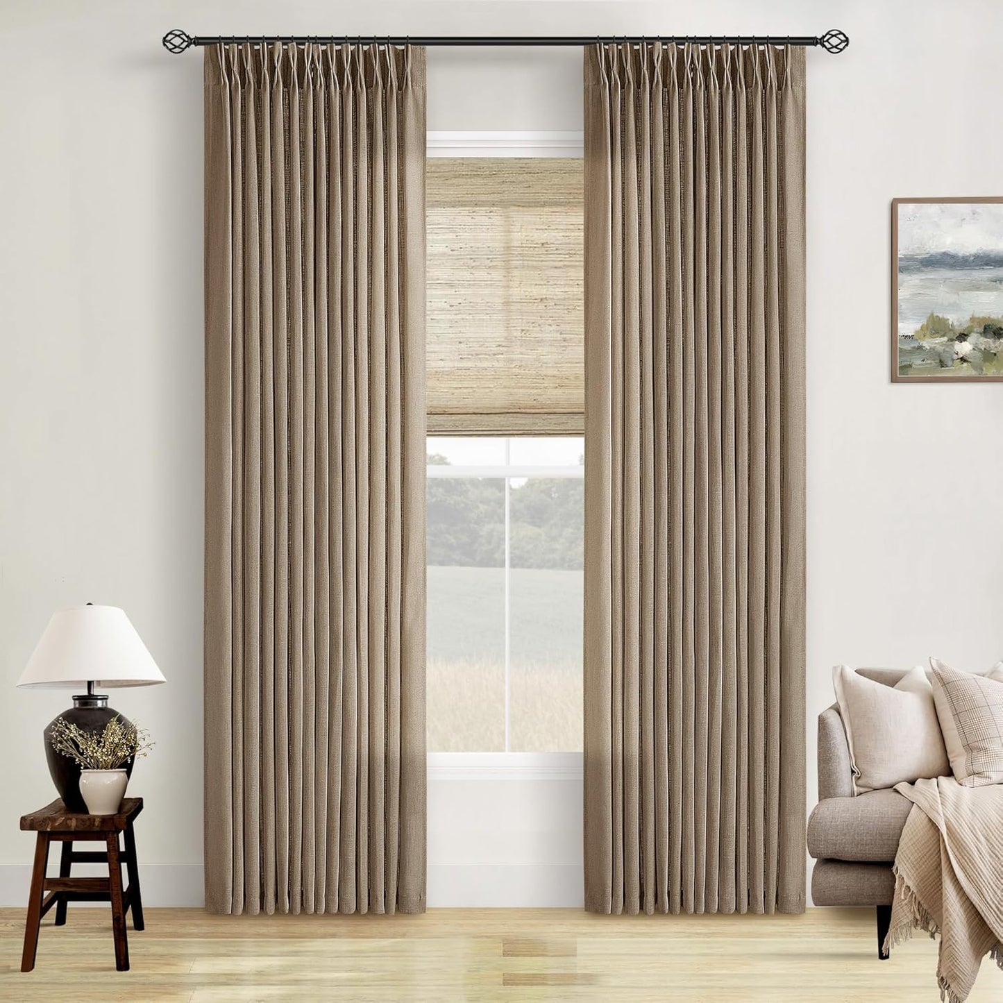 Natural Linen Kitchen Curtains 45 Inches Long 2 Sets Basement Curtains for Small Window Cream Ivory Pinch Pleated Back Tab Linen Blend Short Boho Semi Sheer Back Tab Drapes for Bay Windows 40x45