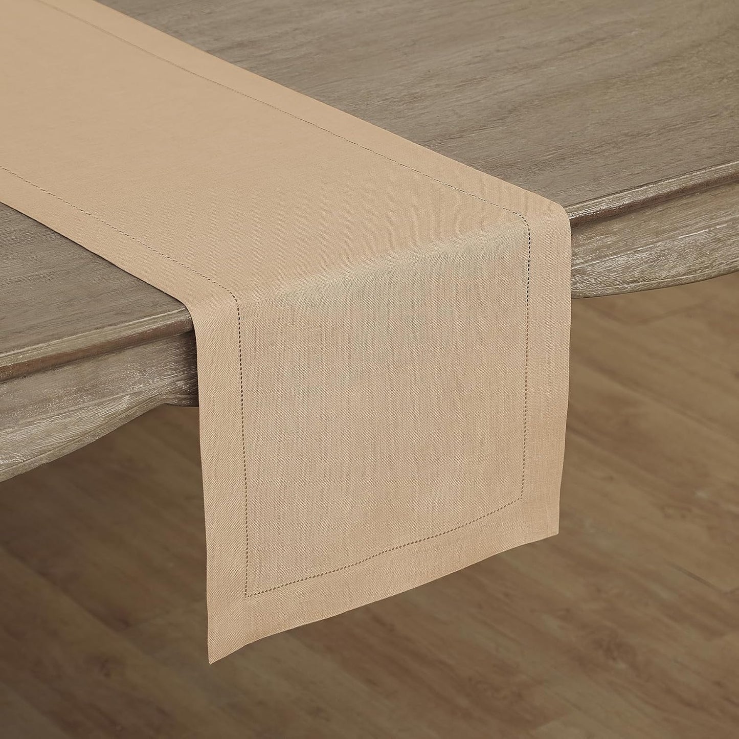 Solino Home Linen Table Runner 108 Inches Long - Classic Hemstitch 100% Pure Linen Light Natural Dining Table Runner 14 x 108 Inch for Fall, Autumn, Thanksgiving