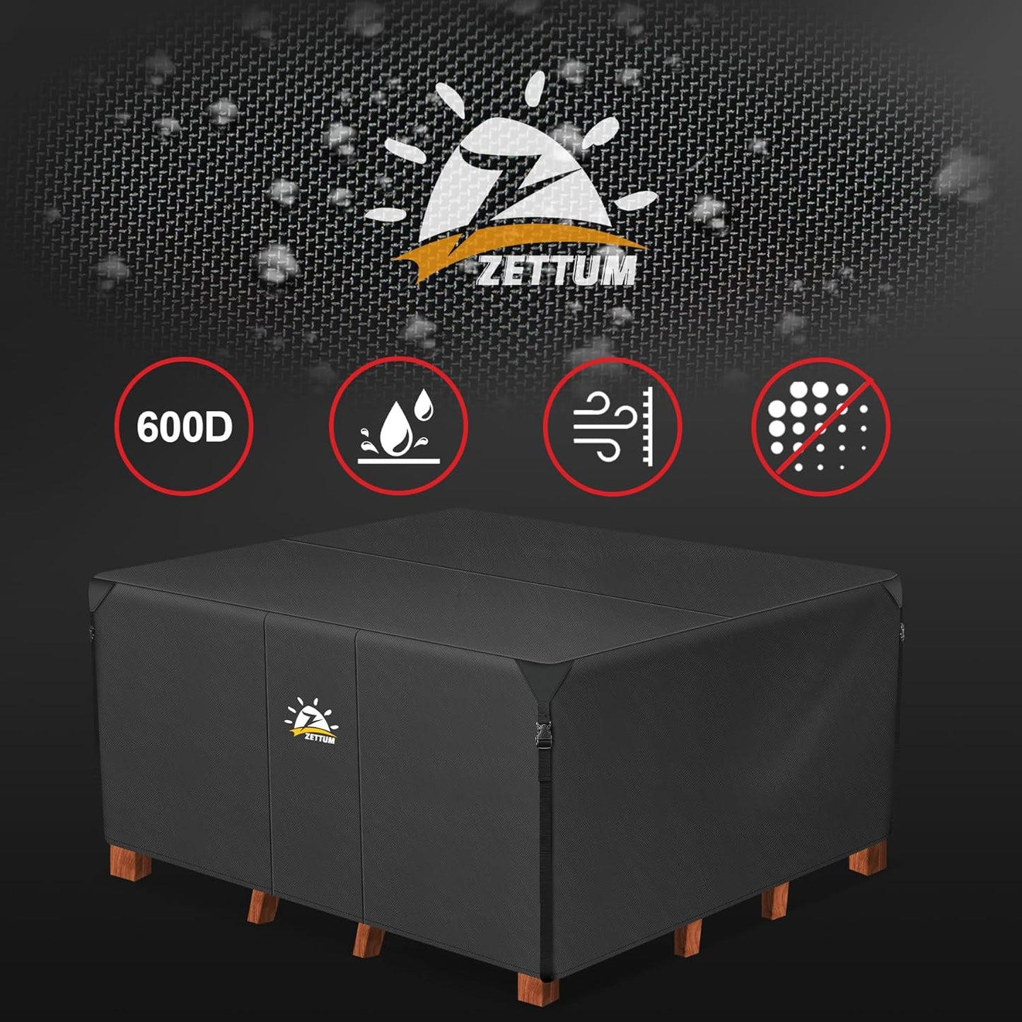 Zettum Patio Furniture Cover Square - 600D Outdoor Table Cover Waterproof & Heavy Duty, 86 Inch Large Lawn Furniture Set Covers for Outside Dining Table and Chairs Seating Combo - 86 x 86 x 28 Inch