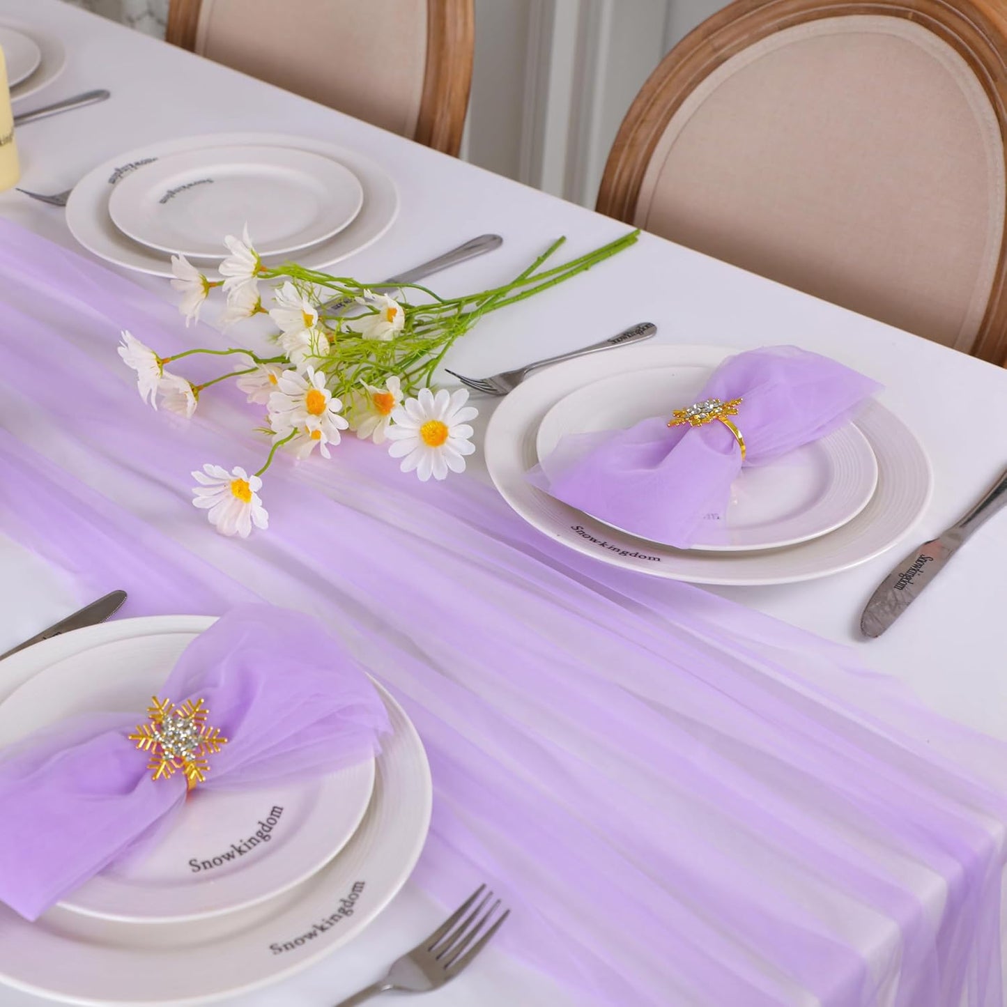 Snowkingdom 10 Pack 10ft Gold Table Runners, Sheer Chiffon Tulle Cheesecloth Sequin Glitter Metallic, Golden Centerpieces Table Decorations for Party Wedding Christmas Birthday Bridal Baby Shower