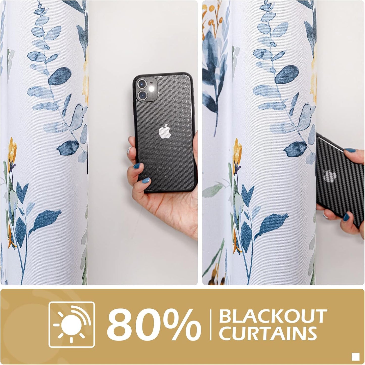 MYSKY HOME Kitchen Curtains 45 inch Length Floral Blackout Curtains Thermal Insulated Room Darkening Curtains Grommet Top 2 Panels for Bedroom Bathroom Dormer Window, Yellow and Blue