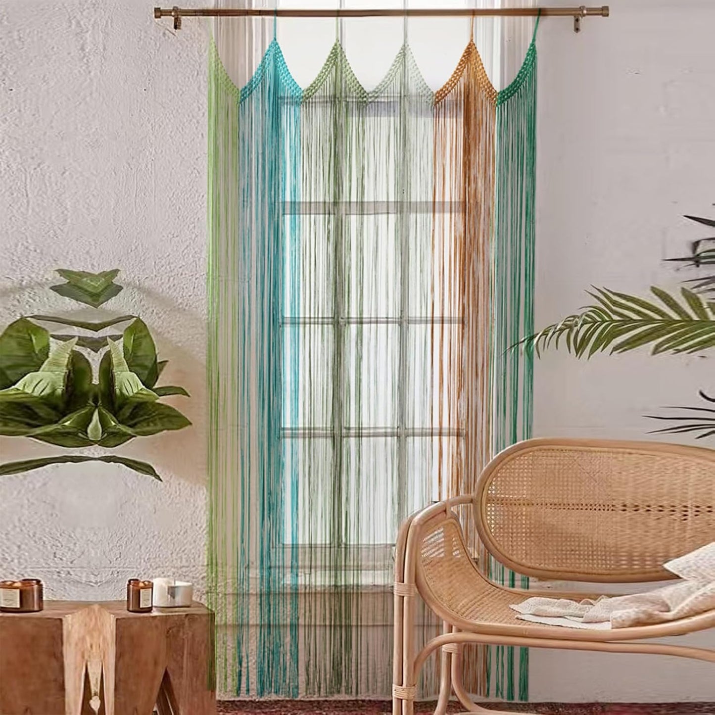 Macrame Curtain Long Cotton Window Panel Boho Curtains for Bedroom Wedding Backdrop Room Divider Doorway Closet Apartment 35''W x 70''L
