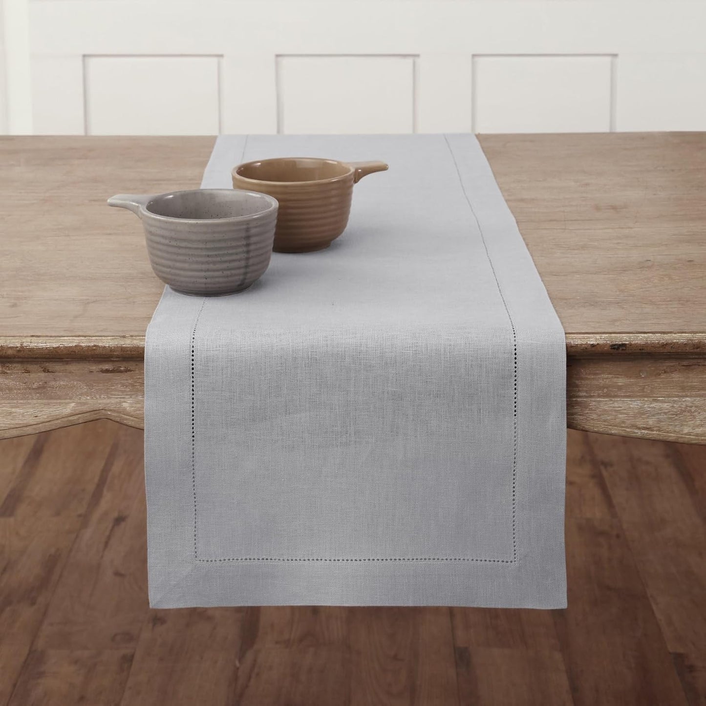 Solino Home Linen Table Runner 108 Inches Long - Classic Hemstitch 100% Pure Linen Light Natural Dining Table Runner 14 x 108 Inch for Fall, Autumn, Thanksgiving