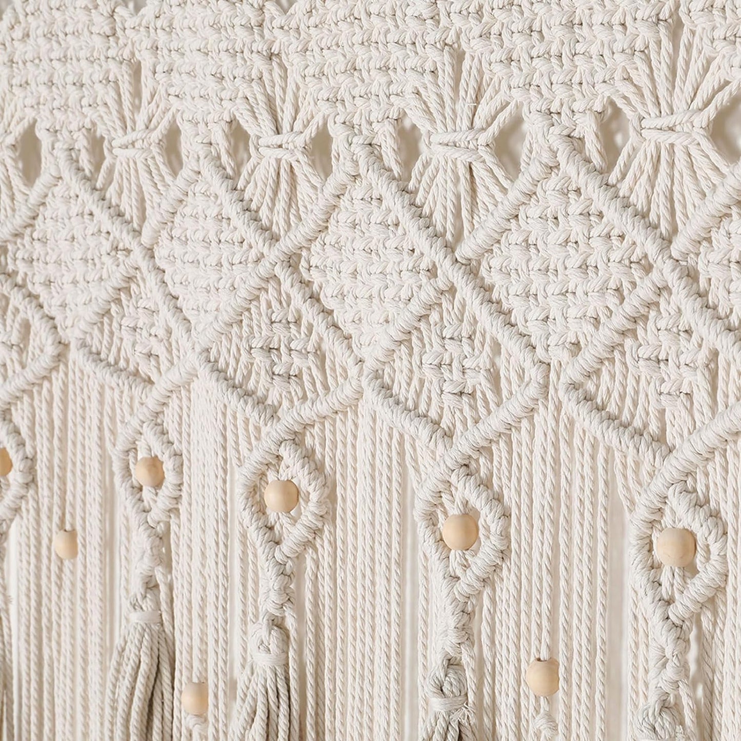 BECHAEO Boho Macrame Beaded Curtain Handmade Door String Curtain for Doorway Window Cotton Tassels Beads Hanging Hippie Room Divider Hallway Closet Bedroom Living Room Decor, 1 Panel 79" L x 35" W