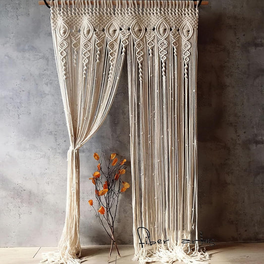 Macrame Curtain Wall Hanging Handmade Boho Curtains for Wedding Backdrop Arch Closet Room Divider Boho Wall Decor 40"X80"