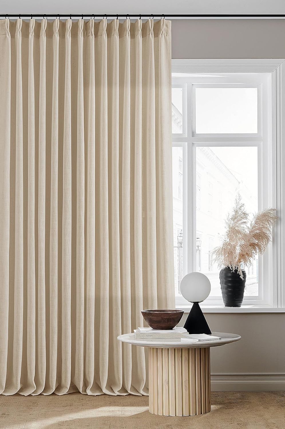 Natural Linen Kitchen Curtains 45 Inches Long 2 Sets Basement Curtains for Small Window Cream Ivory Pinch Pleated Back Tab Linen Blend Short Boho Semi Sheer Back Tab Drapes for Bay Windows 40x45